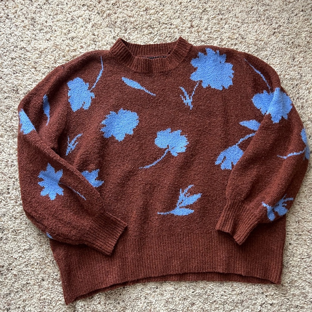 Ana brown and blue floral sweater size xxl
